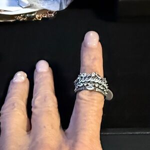 Hematite plating 4 band Stackable CZ Crystal Ring - Women's Fashion